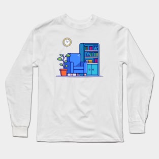 Living Room With Library Book And Plant Long Sleeve T-Shirt